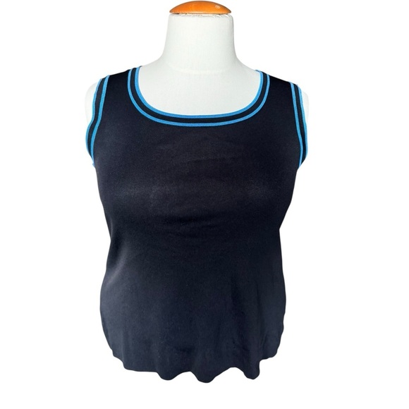 Misook Exclusively 2-Piece Knit Set Black Blue Trim Cardigan & Tank Top XL B459 - Picture 2 of 12